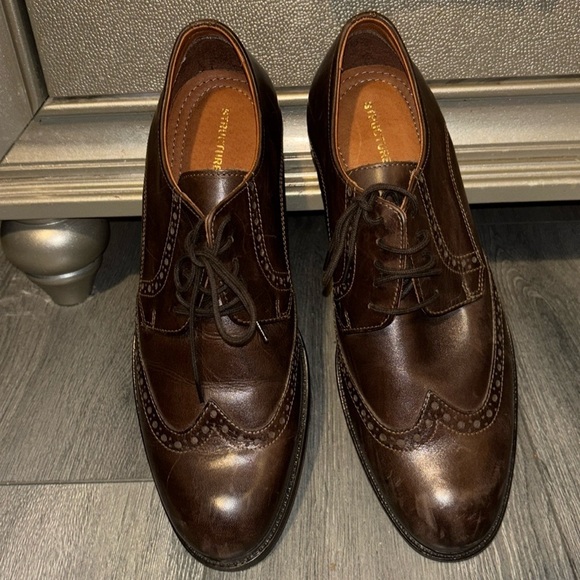 Structure Dorian Brown Leather Wingtip Oxford Dress Shoes 10.5